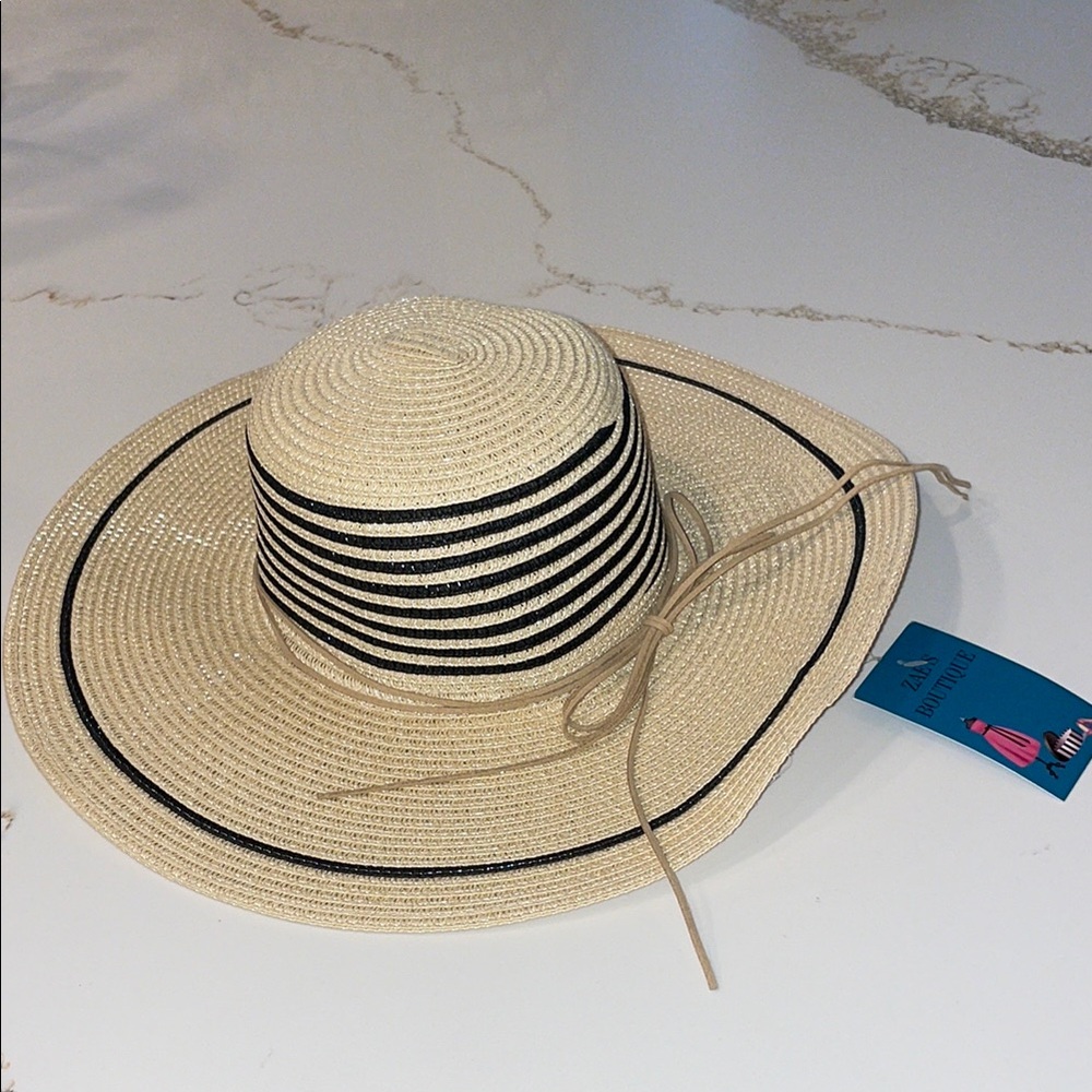 NWT Beige and Black Striped Sun Hat